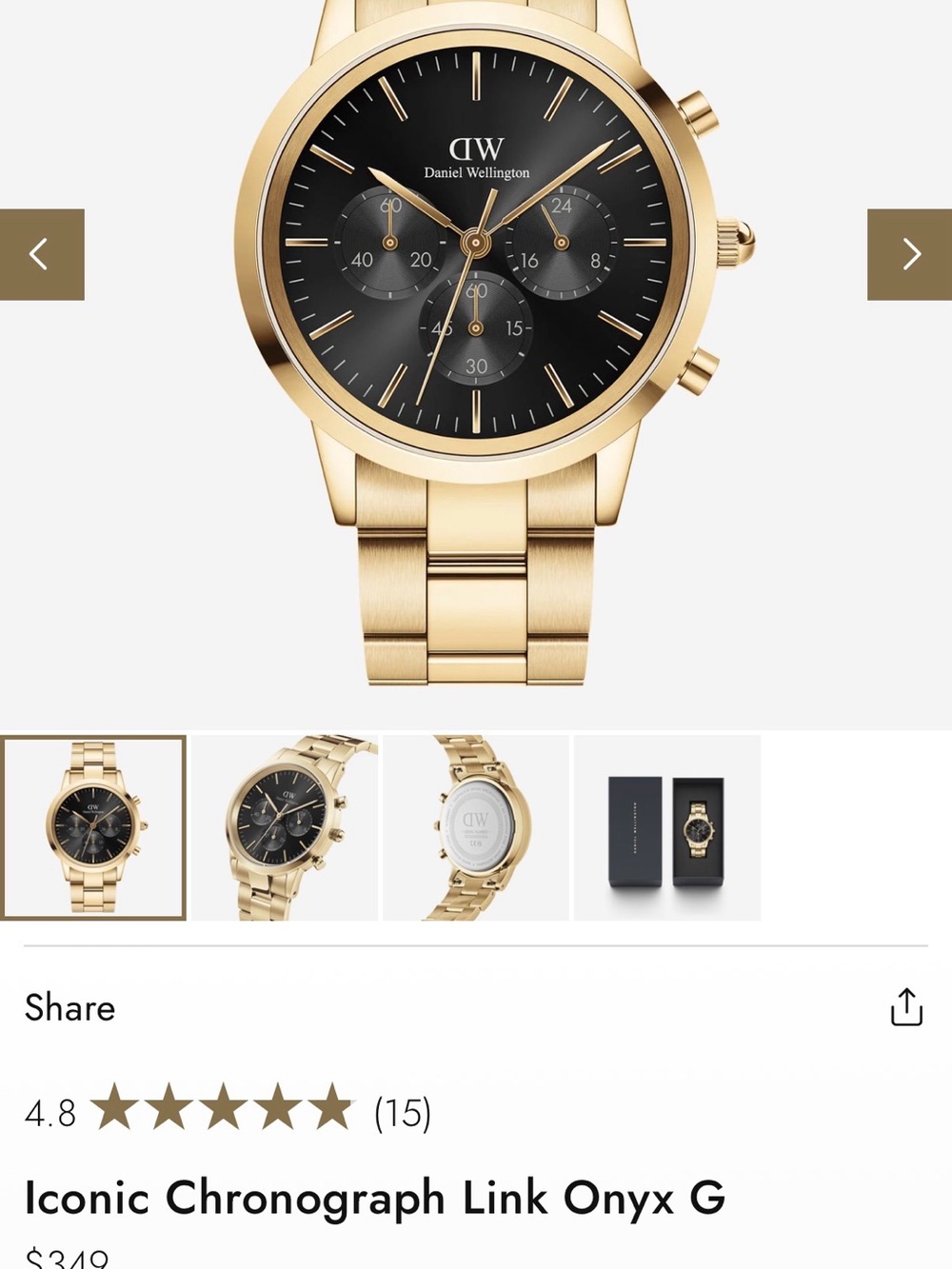 Daniel Wellington Gold Link Chronograph Watch with Black Dial